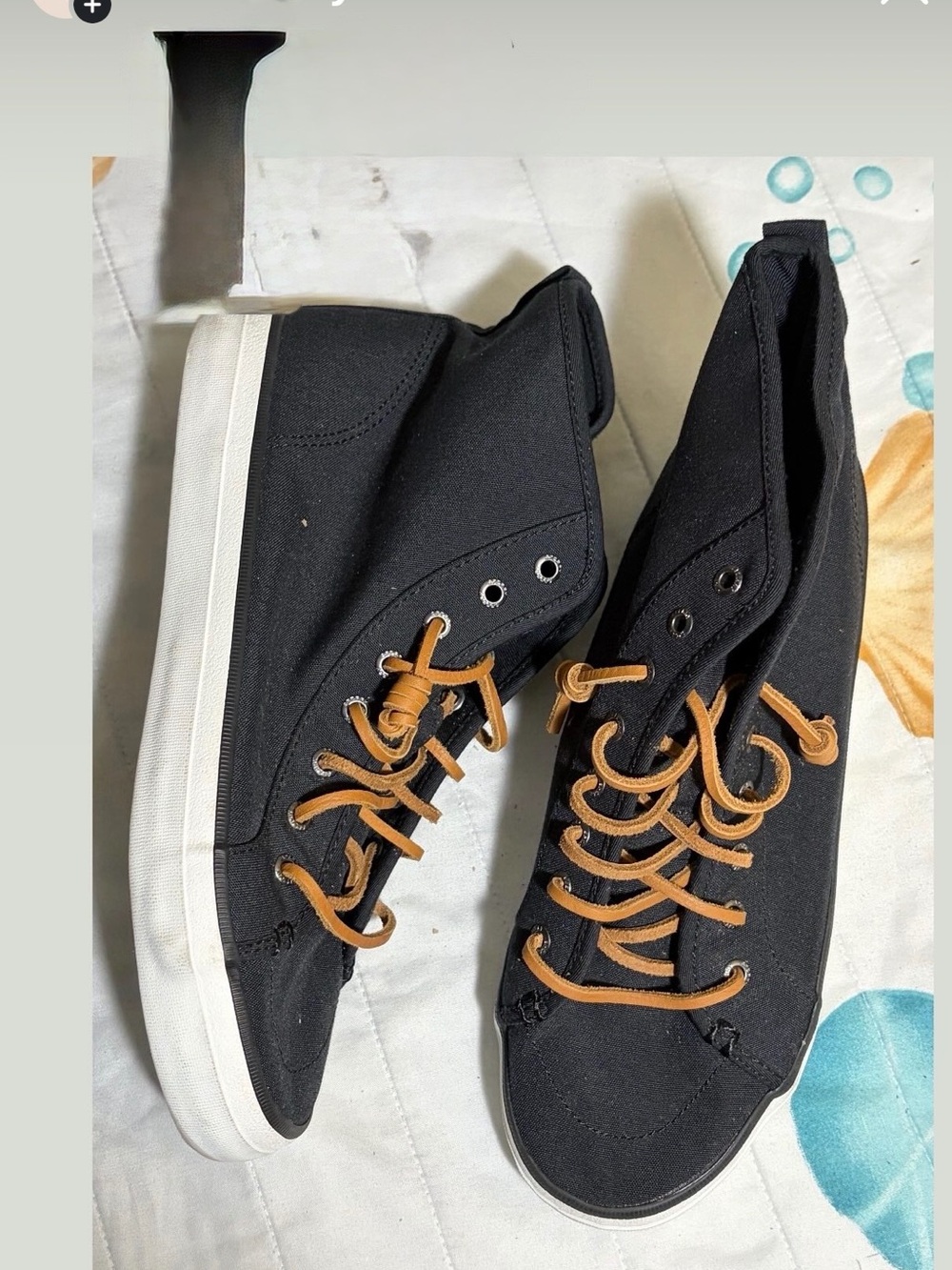 Sperry Black Canvas High-Top Sneakers with Tan Laces